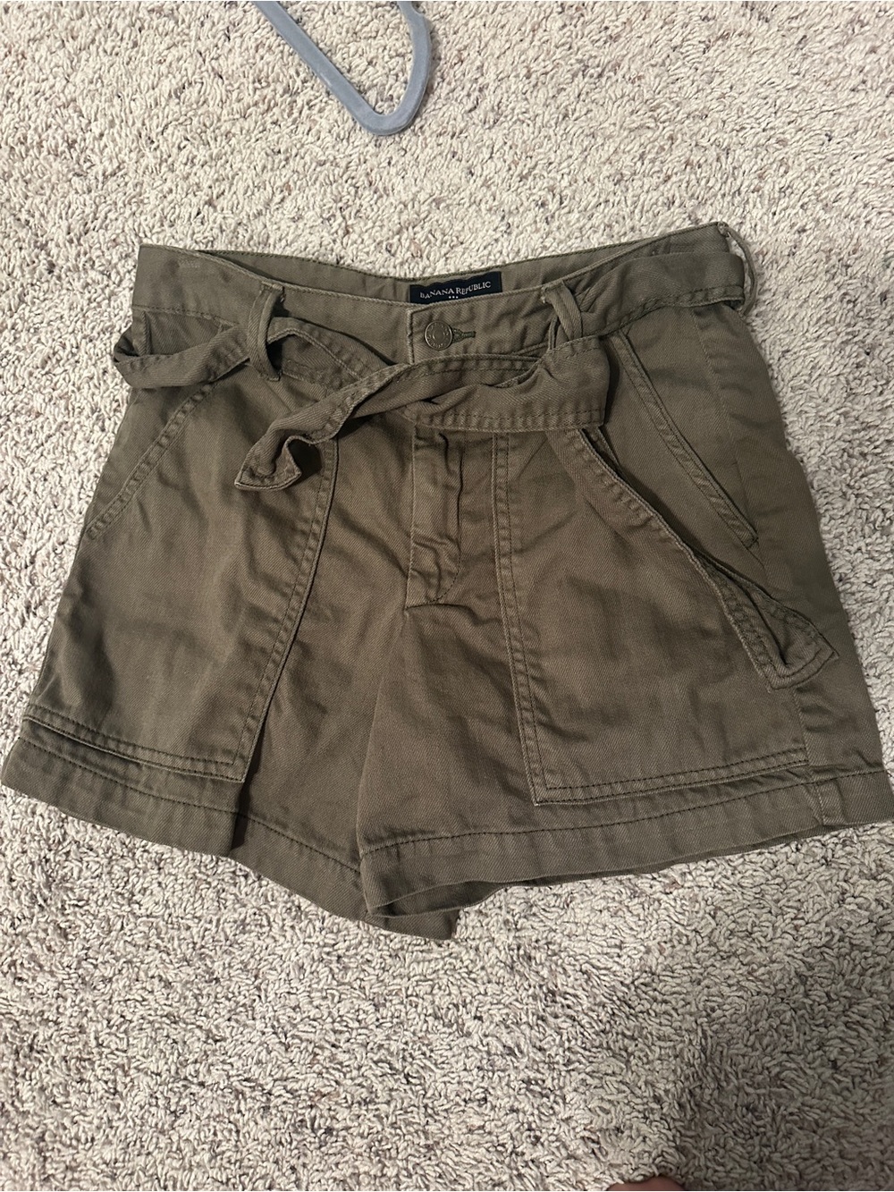 Banana Republic Linen Blend Belted Paper Bag Olive Shorts